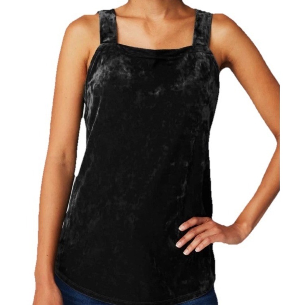 J. Jill Top XL Black Crushed Stretch Velvet Luxe 90s Minimalist Evening